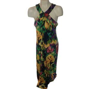 Cupio Womens Multicolor Abstract Print Maxi Dress With Crisscross Straps & Sleev